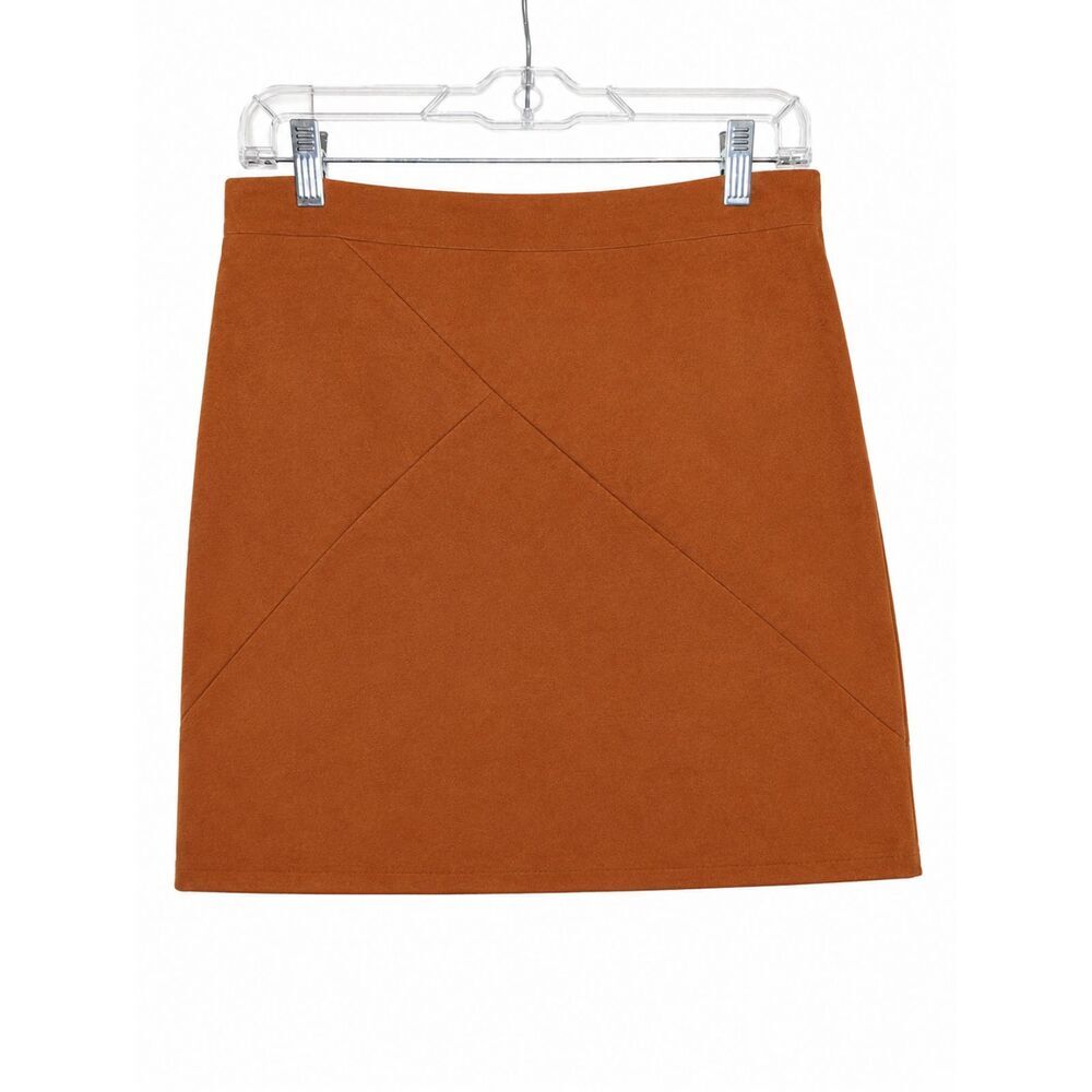 Rust Faux Suede Mini Skirt Size Large Gold Zip Back Y2K Boho Western